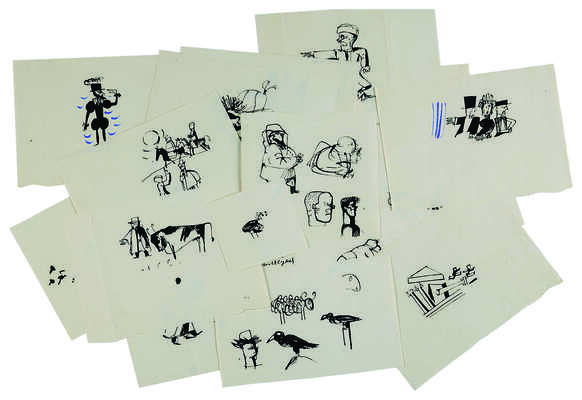 Красный Юрий Михайлович. Лот из девятнадцати вариантов иллюстраций к книге К. Бектенова «Смех моего друга Райкана» (М.: Сов. Писатель, 1969) 